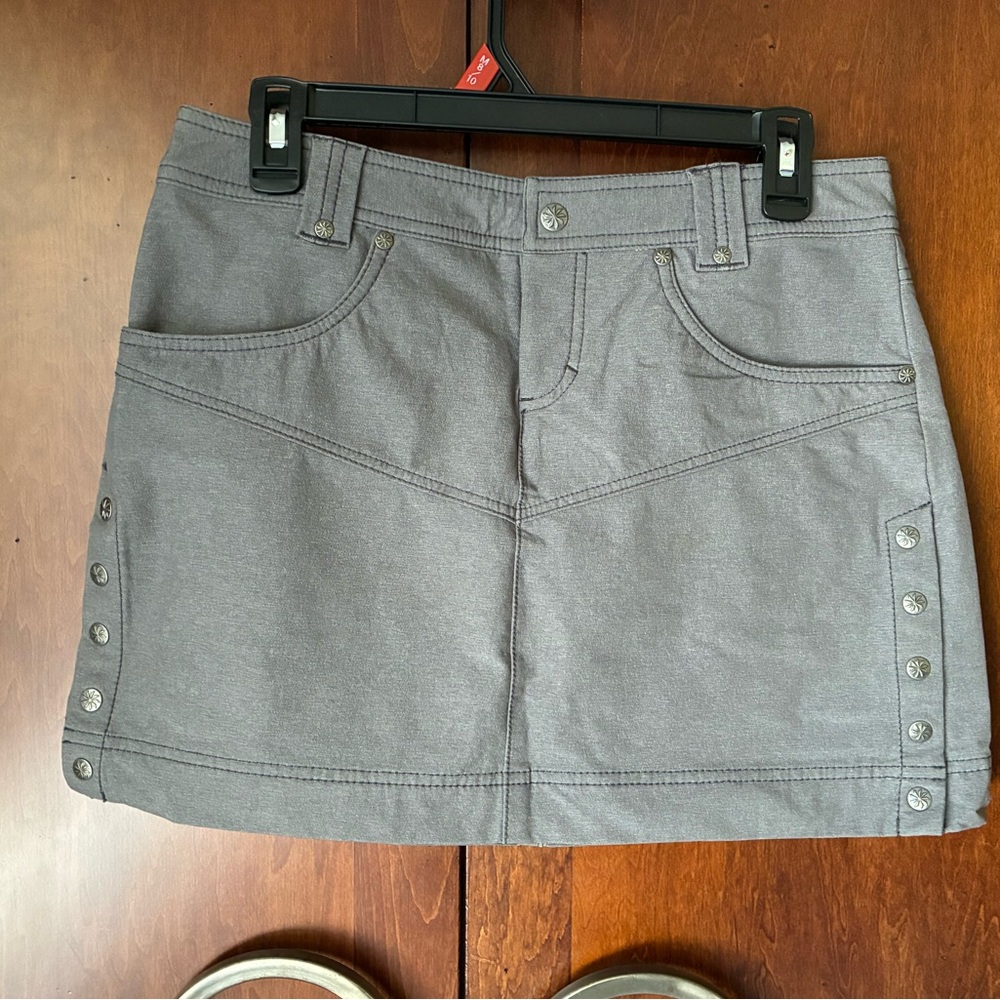Athleta Take a Hike Gray Mini Skirt with Button Accents